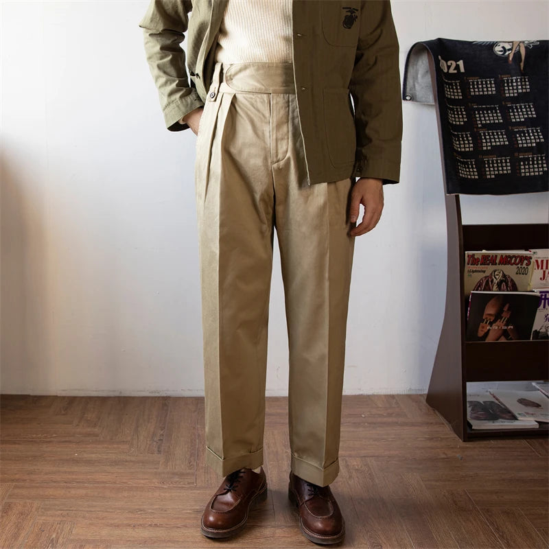 Red Tornado Loose Straight Chino Trousers Khaki Beige Vintage Men'S Pants Gurkha
