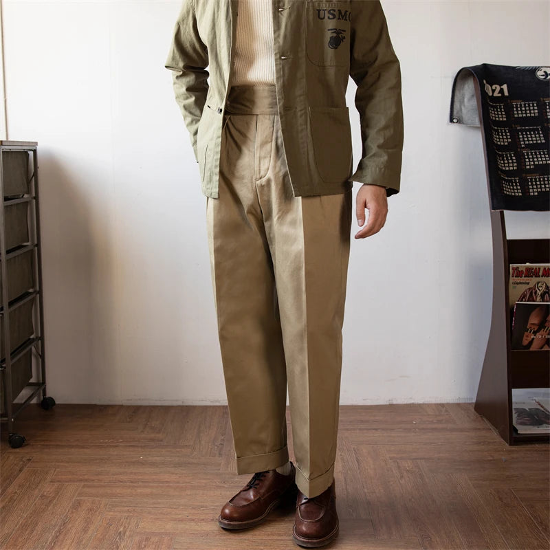 Red Tornado Loose Straight Chino Trousers Khaki Beige Vintage Men'S Pants Gurkha
